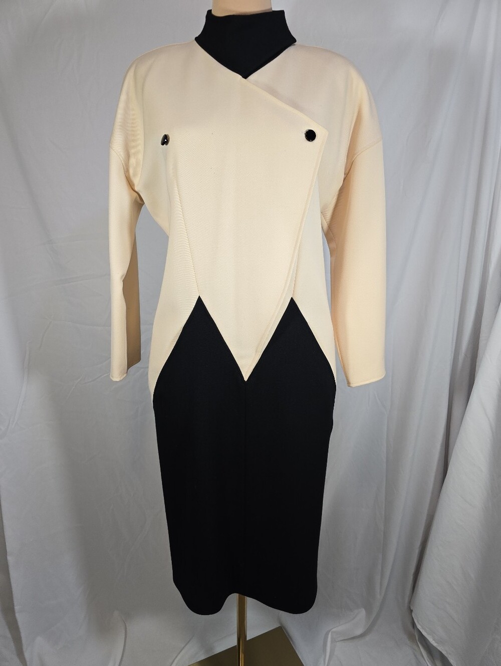 Vintage Cream and Black Two-Tone Asymmetrical Women’s Dress